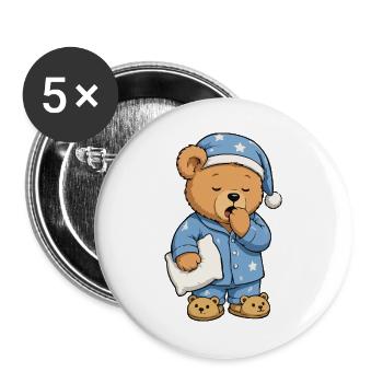 Schlafender Sternenbär im Pyjama - Buttons groß 56 mm (5er Pack) - Weiß - Vorne
