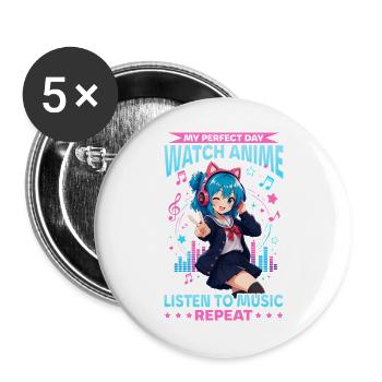 Anime et musique Chibi - Lot de 5 grands badges (56 mm) - blanc - Devant