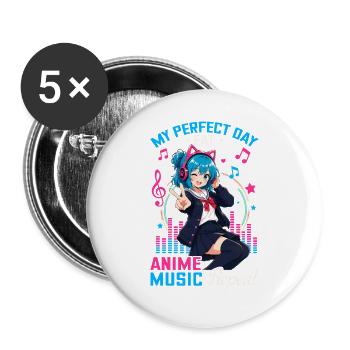 Anime et musique Chibi - Lot de 5 grands badges (56 mm) - blanc - Devant