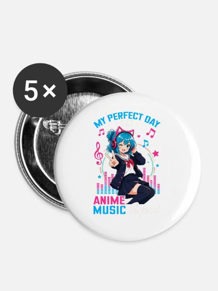 Anime and Music Chibi - Buttons groß 56 mm (5er Pack) - Weiß