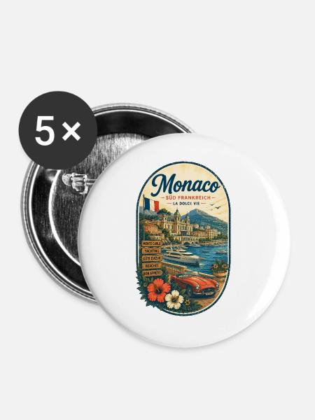Monaco Retro Küstenreise - Buttons groß 56 mm (5er Pack) - Weiß