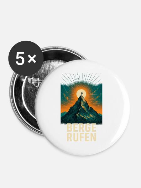 Berge rufen am Gipfel - Buttons groß 56 mm (5er Pack) - Weiß