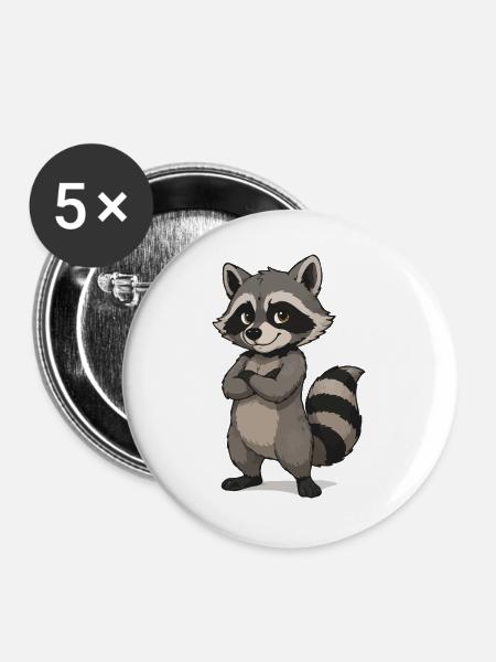 Selbstbewusster Waschbär Cartoon - Buttons groß 56 mm (5er Pack) - Weiß