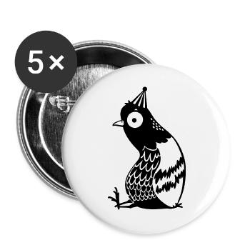 Linienvogel mit Partyhut - Buttons groß 56 mm (5er Pack) - Weiß - Vorne