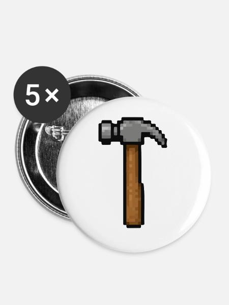 Pixelhammer Retro Werkzeug - Buttons groß 56 mm (5er Pack) - Weiß