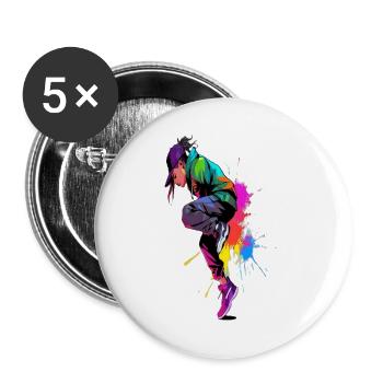 Street Dancer Colorful Paint Splash Hip Hop Art - Buttons groß 56 mm (5er Pack) - Weiß - Vorne