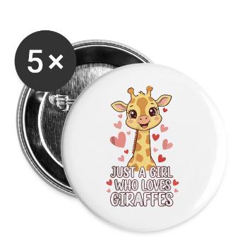 Mädchen liebt Giraffen Herzen - Buttons groß 56 mm (5er Pack) - Weiß - Vorne