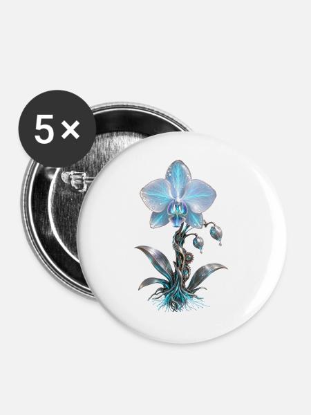 Mechanische Azurorchidee - Buttons groß 56 mm (5er Pack) - Weiß
