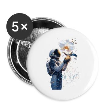 Astronaute et Fleur Grandir au-delà - Lot de 5 grands badges (56 mm) - blanc - Devant