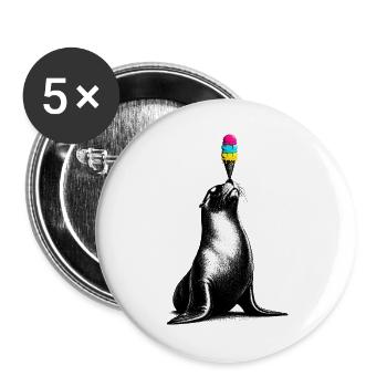 Seelöwe mit Eis im Stencil Style   - Buttons groß 56 mm (5er Pack) - Weiß - Vorne