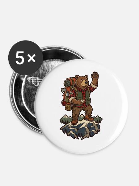 Bärenwanderer auf dem Gipfel - Buttons groß 56 mm (5er Pack) - Weiß