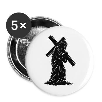 Kreuzsilhouette der Andacht - Buttons groß 56 mm (5er Pack) - Weiß - Vorne