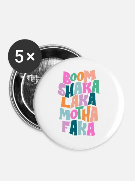 Fette Farbburst-Typografie - Buttons groß 56 mm (5er Pack) - Weiß