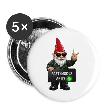 Gnom mit Partymodus Aktiv - Buttons groß 56 mm (5er Pack) - Weiß - Vorne