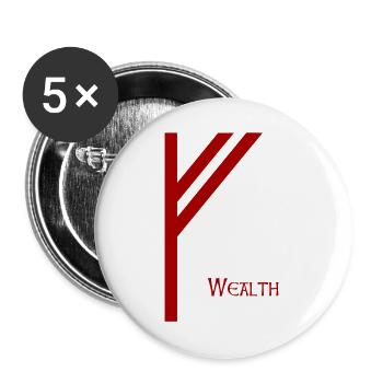 Rune Fehu avec Sens Rouge – Futhark Viking Norse - Lot de 5 grands badges (56 mm) - blanc - Devant