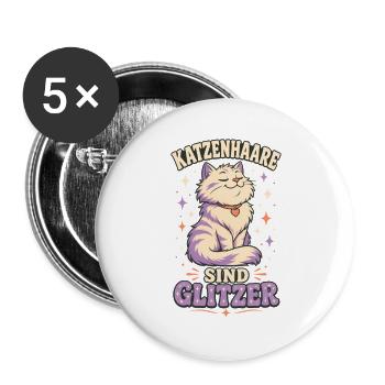 Katzenhaare sind Glitzer – Katzen Spruch - Buttons groß 56 mm (5er Pack) - Weiß - Vorne