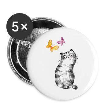 Cat with Butterflies – Sketch Design - Buttons large 2.2''/56 mm (5-pack) - white - Front