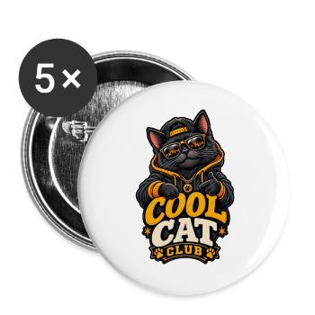 Chaton streetwear du Cool Cat Club - Lot de 5 grands badges (56 mm) - blanc - Devant