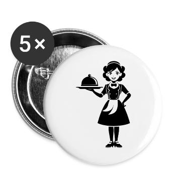 Kellnerin - Buttons groß 56 mm (5er Pack) - Weiß - Vorne