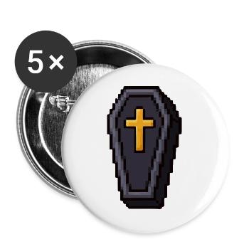 Pixel-Sarg mit goldenem Kreuz - Buttons groß 56 mm (5er Pack) - Weiß - Vorne