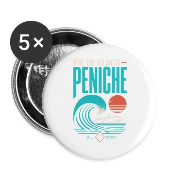 Peniche Surfing - Lot de 5 grands badges (56 mm) - blanc - Devant