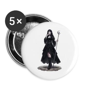 Gothic Hexenkönigin mit Stab - Buttons groß 56 mm (5er Pack) - Weiß - Vorne