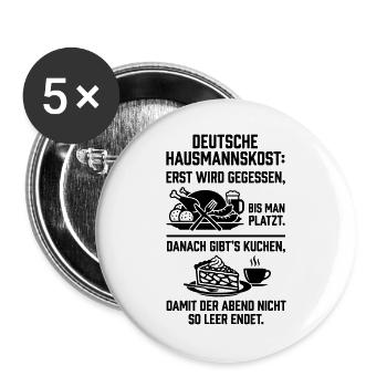 Hausmannskost typisch deutsch - Buttons groß 56 mm (5er Pack) - Weiß - Vorne