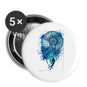 Ozeanische Gelassenheitstauchkunst - Buttons groß 56 mm (5er Pack) - Weiß - Vorne