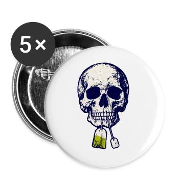 Schädel mit Teebeutel  - Buttons groß 56 mm (5er Pack) - Weiß - Vorne