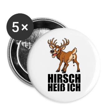 Hirsch Heiß Ich - Buttons groß 56 mm (5er Pack) - Weiß - Vorne