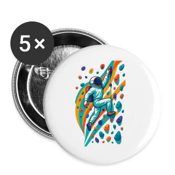 Astronaut beim Bouldern – Klettern im Weltall - Buttons groß 56 mm (5er Pack) - Weiß - Vorne