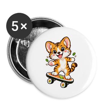 Baby Tiger kickflippt ein Sushi Nigiri-Deck - Buttons groß 56 mm (5er Pack) - Weiß - Vorne