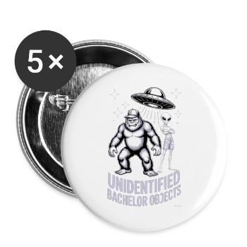 Unbekannte Junggesellenobjekte – Alien und Bigfoot. - Buttons groß 56 mm (5er Pack) - Weiß - Vorne
