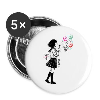 Mahjong Mädchen Japanisches Design - Buttons groß 56 mm (5er Pack) - Weiß - Vorne