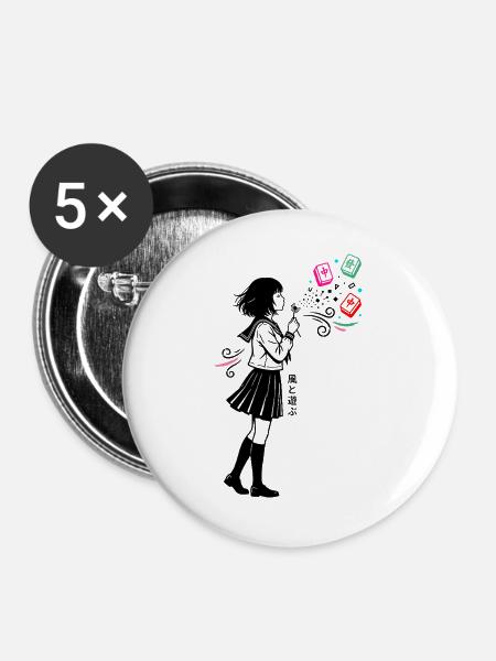 Mahjong Mädchen Japanisches Design - Buttons groß 56 mm (5er Pack) - Weiß