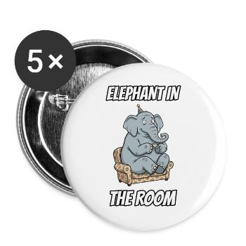 Elephant in the Room – Witzige buchstäbliche Idiom-Zeichentrickserie - Buttons groß 56 mm (5er Pack) - Weiß - Vorne