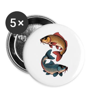 Karpfen Angeln - Buttons groß 56 mm (5er Pack) - Weiß - Vorne