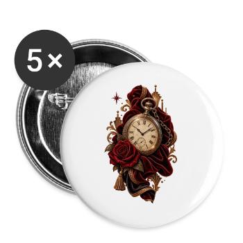 Antike Taschenuhr im roten Theatersamt - Buttons groß 56 mm (5er Pack) - Weiß - Vorne