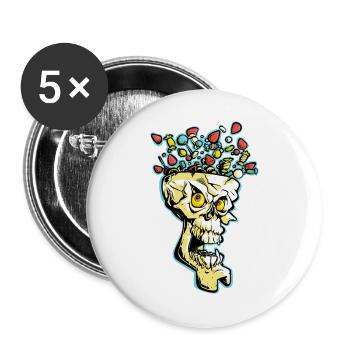 Explosiver Candy Skull - Buttons groß 56 mm (5er Pack) - Weiß - Vorne