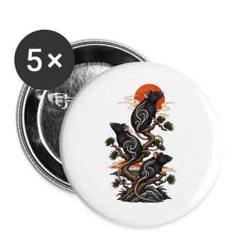 Japanische Ratten Bonsai Mystisch Natur Tattoo - Buttons groß 56 mm (5er Pack) - Weiß - Vorne