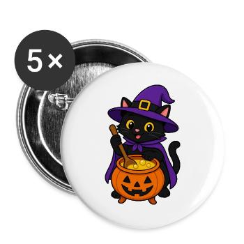 Schwarze Katzenhexe braut einen leuchtenden Trank - Buttons groß 56 mm (5er Pack) - Weiß - Vorne