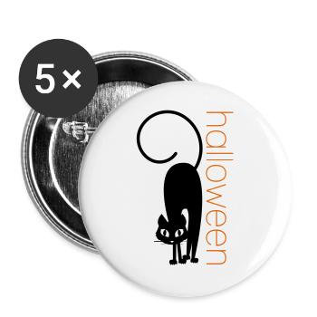 Halloween-Katze - Buttons groß 56 mm (5er Pack) - Weiß - Vorne