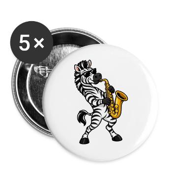 Zebra mit Saxophon - Buttons groß 56 mm (5er Pack) - Weiß - Vorne