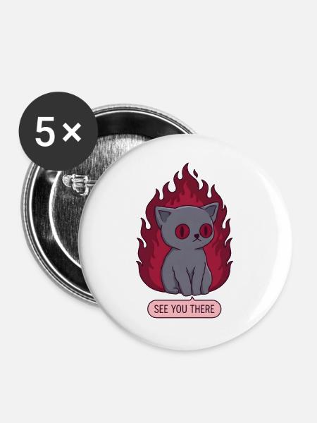 Süße Goth Katze in Flammen See You There - Buttons groß 56 mm (5er Pack) - Weiß