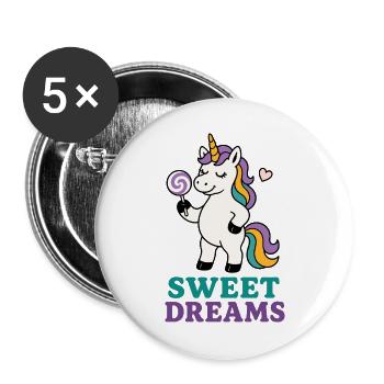 Sweet Dreams – Süßes Einhorn mit Lutscher - Buttons groß 56 mm (5er Pack) - Weiß - Vorne