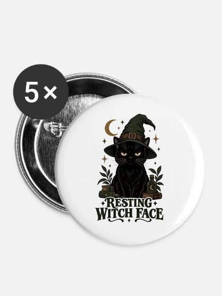 Ruhendes Hexengesicht - Buttons groß 56 mm (5er Pack) - Weiß