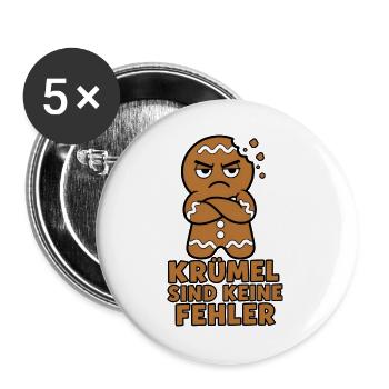 Krümel sind keine Fehler – Lebkuchenmann Shirt - Buttons groß 56 mm (5er Pack) - Weiß - Vorne