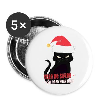 Freche Weihnachtskatze Yule Be Sorry Gedankenleser - Buttons groß 56 mm (5er Pack) - Weiß - Vorne
