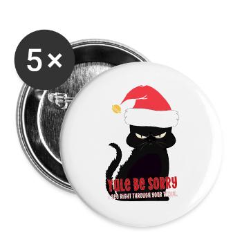 Weihnachtskatze Sarkastischer Humor Yule Be Sorry Lametta - Buttons groß 56 mm (5er Pack) - Weiß - Vorne