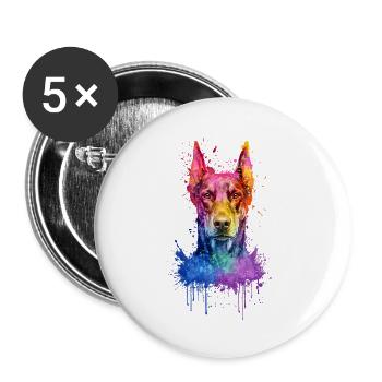 Dobermann Pinscher Buntes Aquarell Illustration - Buttons groß 56 mm (5er Pack) - Weiß - Vorne